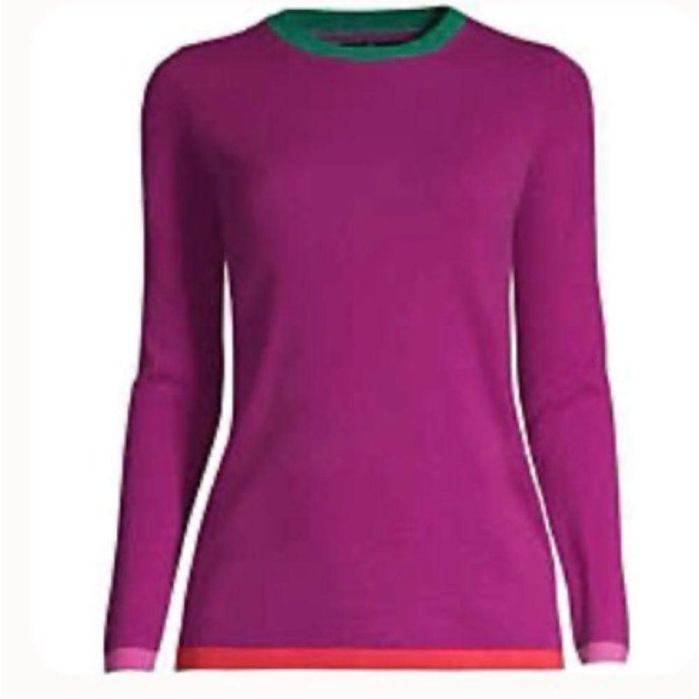 100% CASHMERE! Lands' End Fuchsia Sweater, Small. Pink, green & orange details.